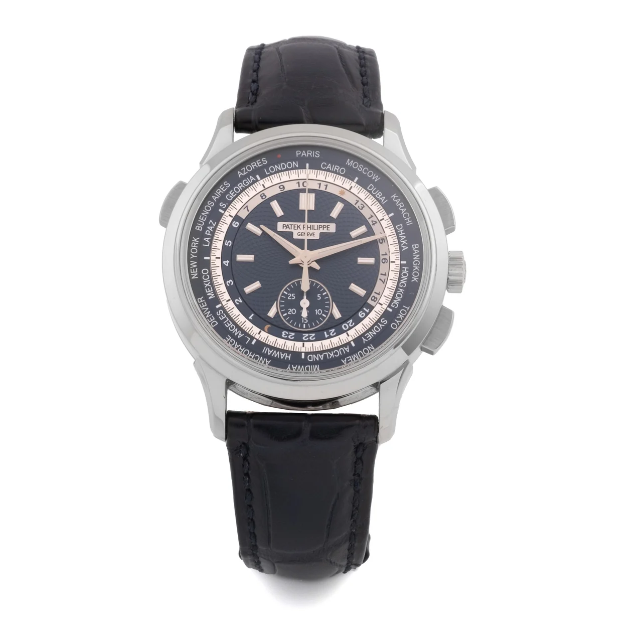 Patek Philippe World Time Chronograph, 18KT White Gold 5930G-001 kol saati