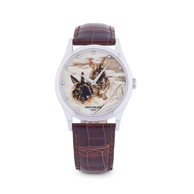 Patek Philippe PATEK PHILIPPE, REF. 5077P, WOOD MARQUETRY RABBITS, PLATINUM kol saati