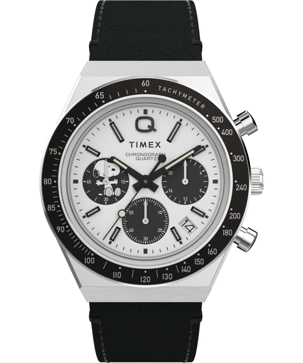 Timex Peanuts® x Q ® Snoopy 40mm Leather Strap Watch TW2W68900 40 mm kol saati