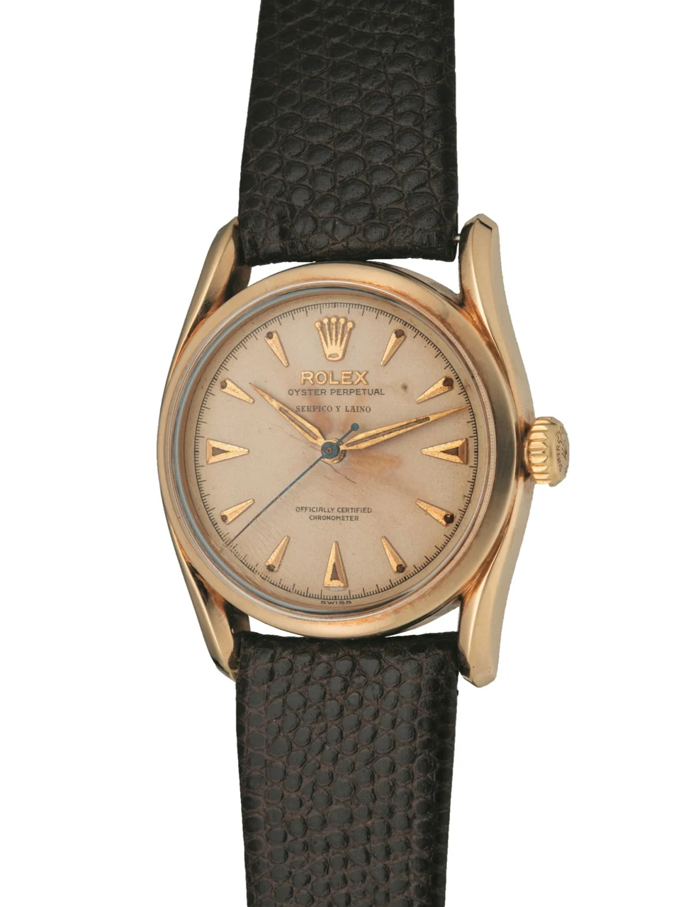 Rolex ROLEX REF. 6090, BOMBÉ, RETAILED BY SERPICO Y LAINO, 14K YELLOW GOLD kol saati