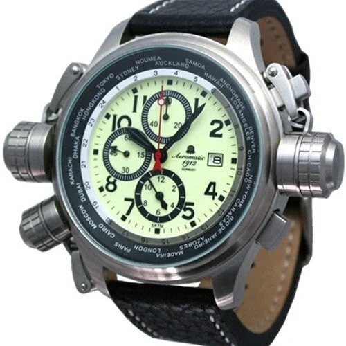 Aeromatic Luminous Dial, Alarm Chronograph and World City Scale #A1404 kol saati