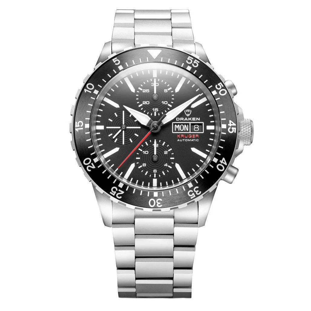 Draken Kruger Automatic Titanium Chronograph with Black Dial #DKN-14 kol saati