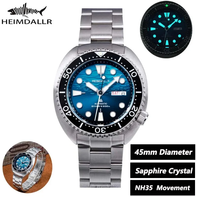 Tandorio Heimdallr Turtle Diver 45mm NH35 Ceramic Bezel Sapphire BGW-9 Luminous Waterproof 200m Automatic Mechanical Watches 1005008704012487-Blue- Steel 45 mm kol saati