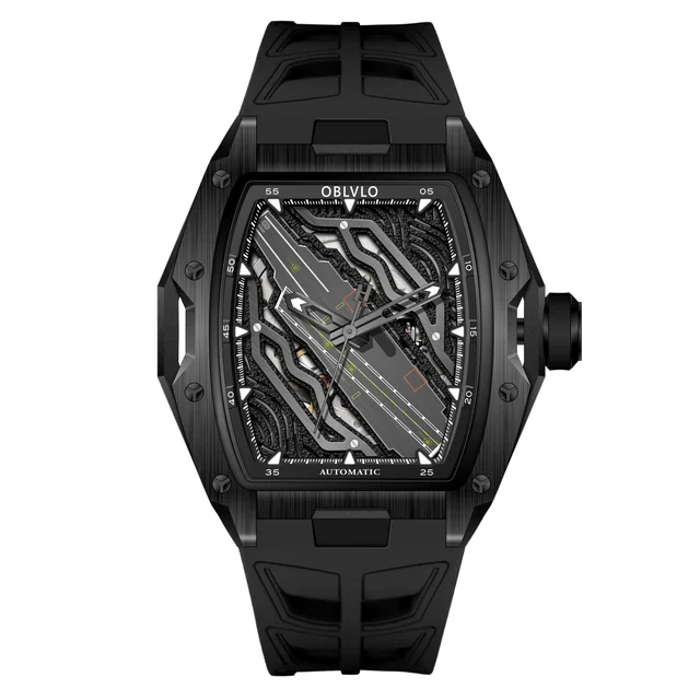 OBLVLO Strap ,Black Dial ZM-CR-BBBR ZM Series,46mm,Rubber Strap ,Black Dial ZM-CR-BBBR kol