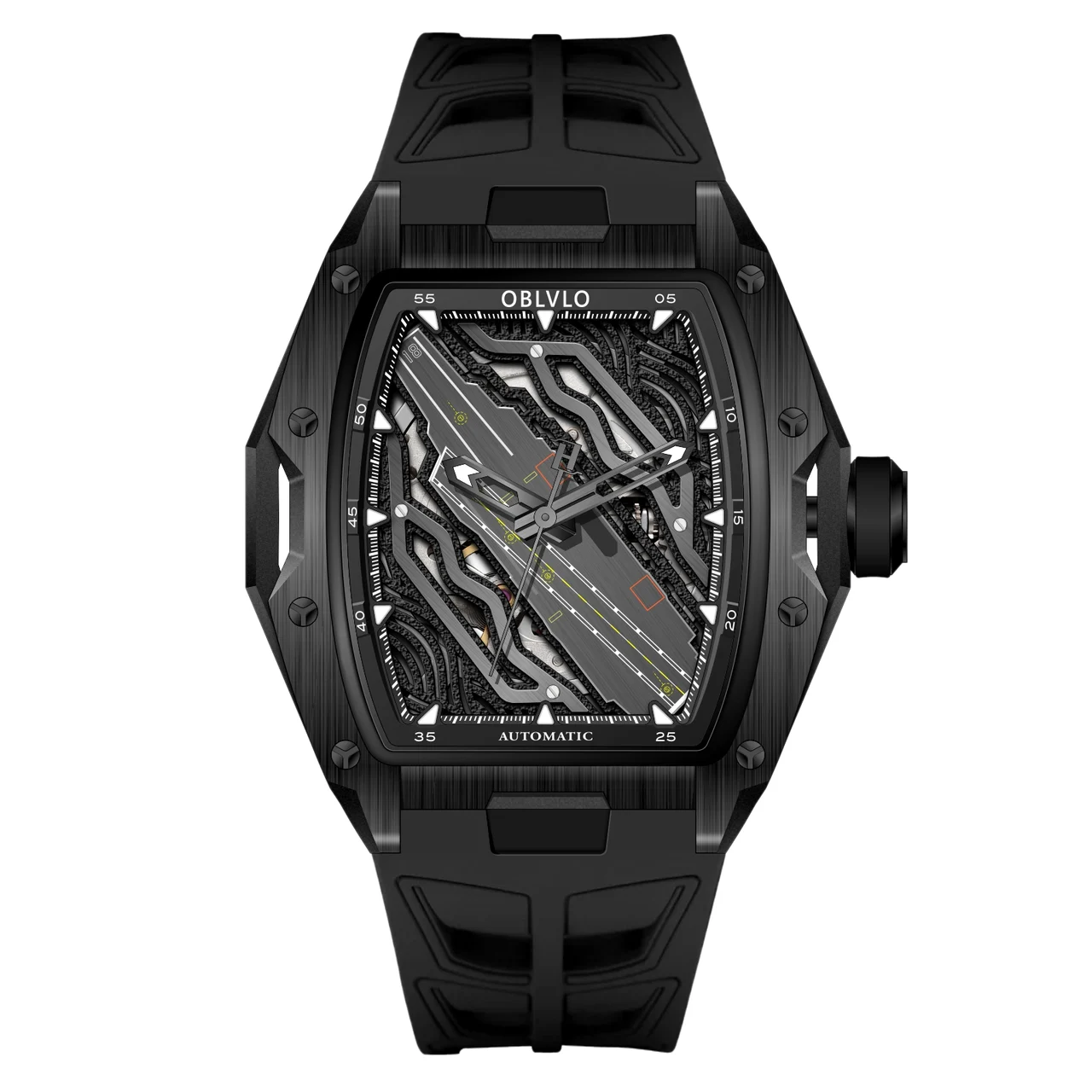 OBLVLO Strap ,Black Dial ZM-CR-BBBR ZM Series,46mm,Rubber Strap ,Black Dial ZM-CR-BBBR 46 mm kol saati