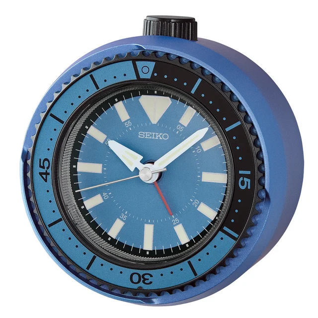 Seiko Mai Modern Rotating Bezel Alarm Clock in Metallic Blue #QHE207ELH kol saati