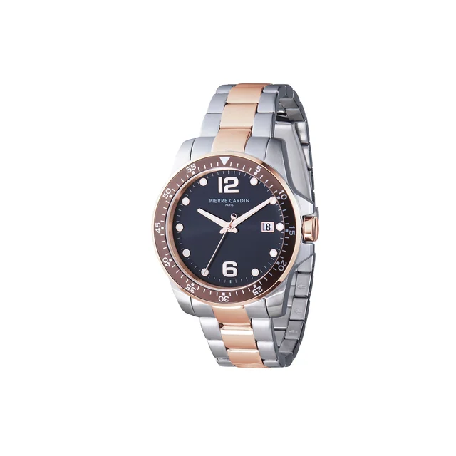 NATION Éclat Two Tone Steel and Rose Gold Watch with Black Dial CNI.0033 kol saati