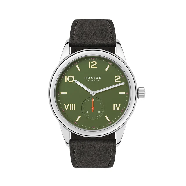 NOMOS Glashütte Club Campus Steel Back 38.5mm - Olive on Leather Strap 739 kol saati