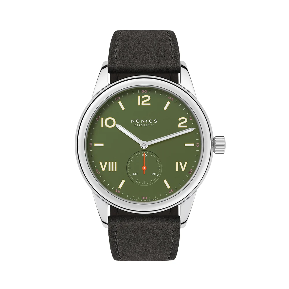 NOMOS Glashütte Club Campus Steel Back 38.5mm - Olive on Leather Strap 739 38.5 mm kol saati