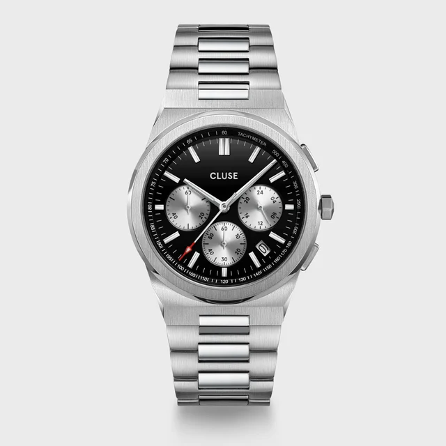 CLUSE Vigoureux Chrono Watch Steel, Black, Silver Colour CW20806 kol saati
