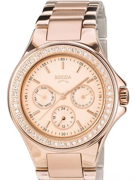 Boccia Quartz Watch with a 41mm Rose Goldtone Titanium Case and Swarovski Crystals #3758-02 41 mm kol saati