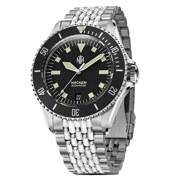 NTH Legends Series Näcken Vintage Black Dive Watch with Date #WW-NTHL-NVKDB kol saati