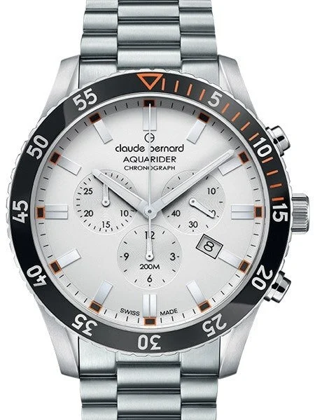Claude Bernard Aquarider Silver Dial Chronograph Dive Watch #10223-3NOM-AO kol saati