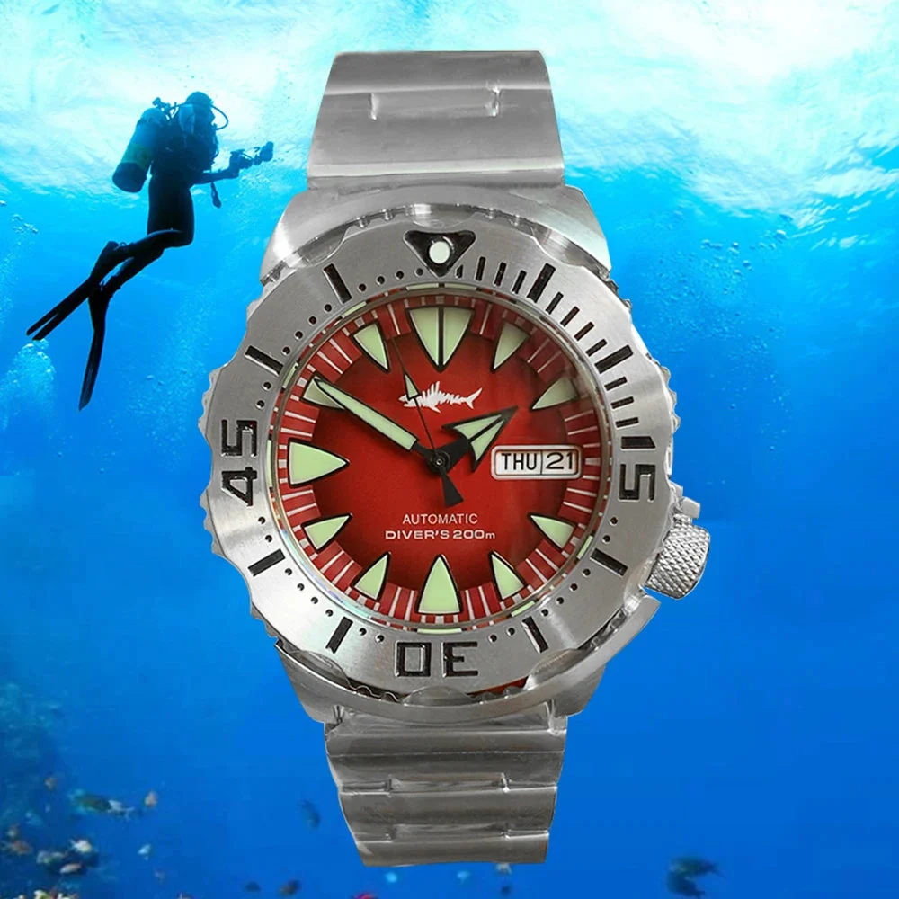 Tandorio Heimdallr Sharkey Monster Watch V2 42mm Diver 200M NH36A Automatic Sapphire C3 Luminous 1005009667628393-SK01 Red-China Mainland 42 mm kol saati