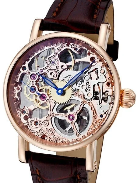 Rougois Hand Wind Decorated Skeleton Movement Watch with Rose Goldtone Case #RS10005 kol s