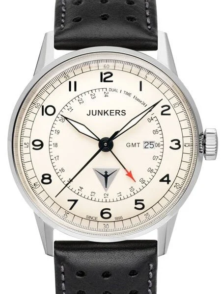 Junkers Series, 42mm Quartz GMT Dual Time Watch #6946-5 kol saati