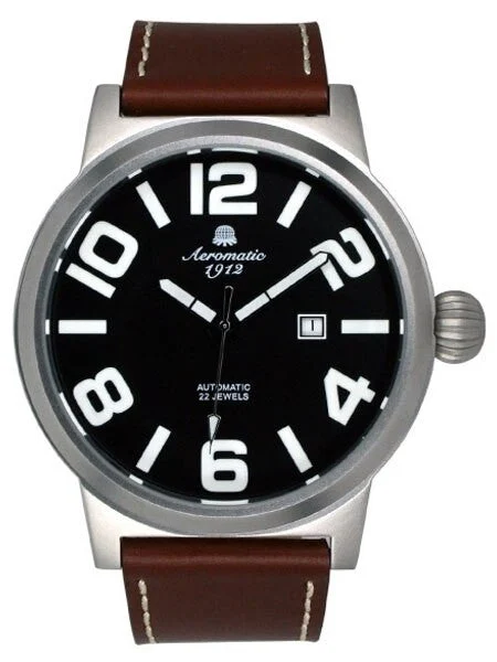 Aeromatic Automatic XL Size Military Watch with Black Dial, Onion Crown #A1361 48 mm kol saati