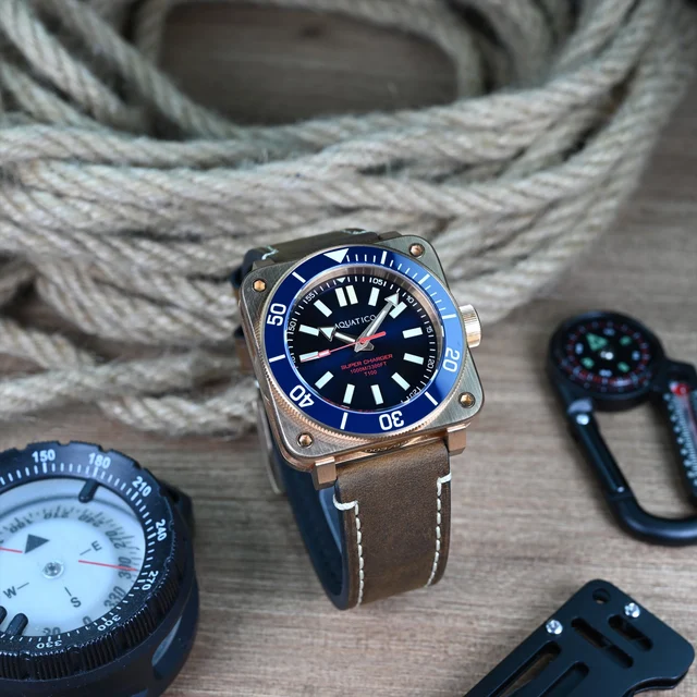 AQUATICO Super Charger Bronze Blue Dial Watch (NH35) NO DATE kol saati