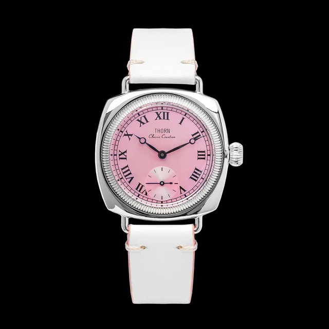 THORN Quartz Dress Watch T0002 西流-小方表-T002C-粉盘-白皮带350 kol saati
