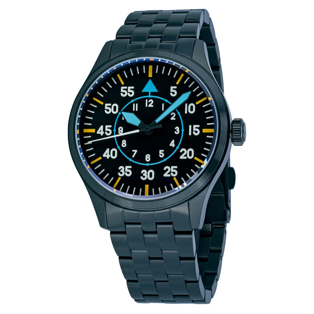 Islander Black IP Pilot Watch with Black Dial #ISL-229 39 mm kol saati