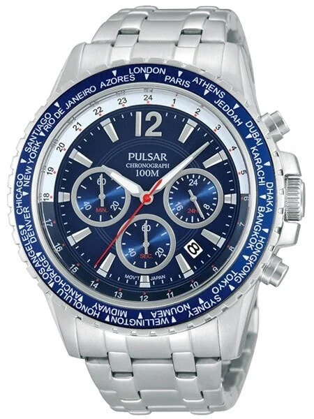 Pulsar Quartz Chronograph Watch with Stopwatch and 24-Hour Sub-Dial #PT3579 kol saati