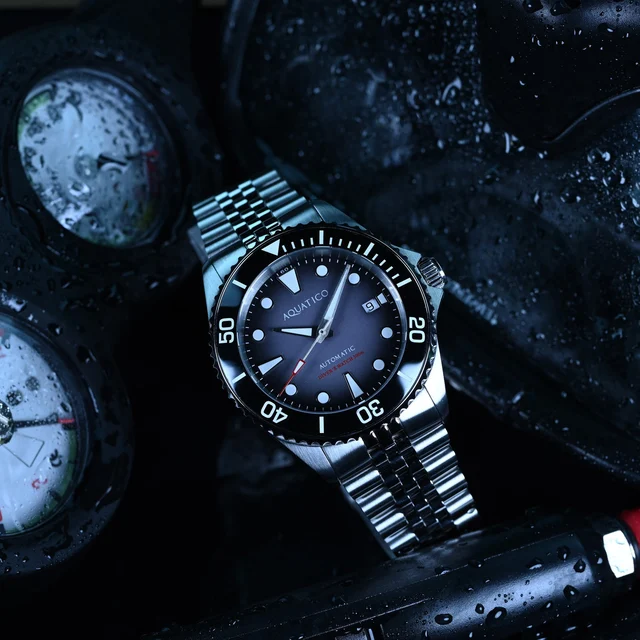 AQUATICO Ocean Diver Watch Black kol saati