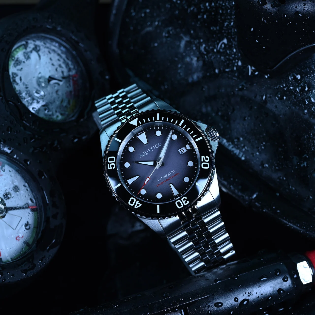 AQUATICO Ocean Diver Watch Black 43 mm kol saati