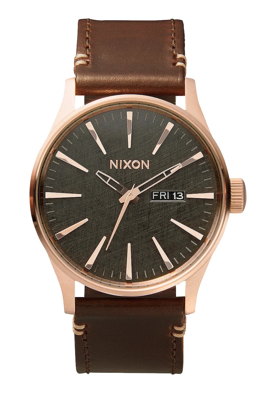 Nixon US Sentry Leather - Rose Gold / Gunmetal / Brown A105-2001-00 42 mm kol saati