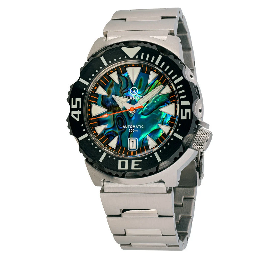 Islander Abalone Dial Automatic Dive Watch with DLC Bezel #ISL-141 kol saati