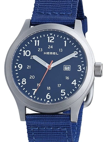 Hemel Chevron Swiss ETA Quartz Field Watch with Matte Blue Dial and Sapphire Crystal #HM5 40 mm kol saati