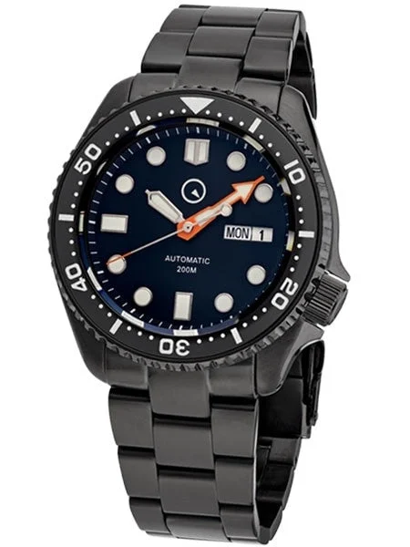 Islander Black Dial Automatic Dive Watch with DLC Case and Bracelet, AR Sapphire Crystal, and Luminous Ceramic Bezel Insert #ISL-34 46 mm kol saati