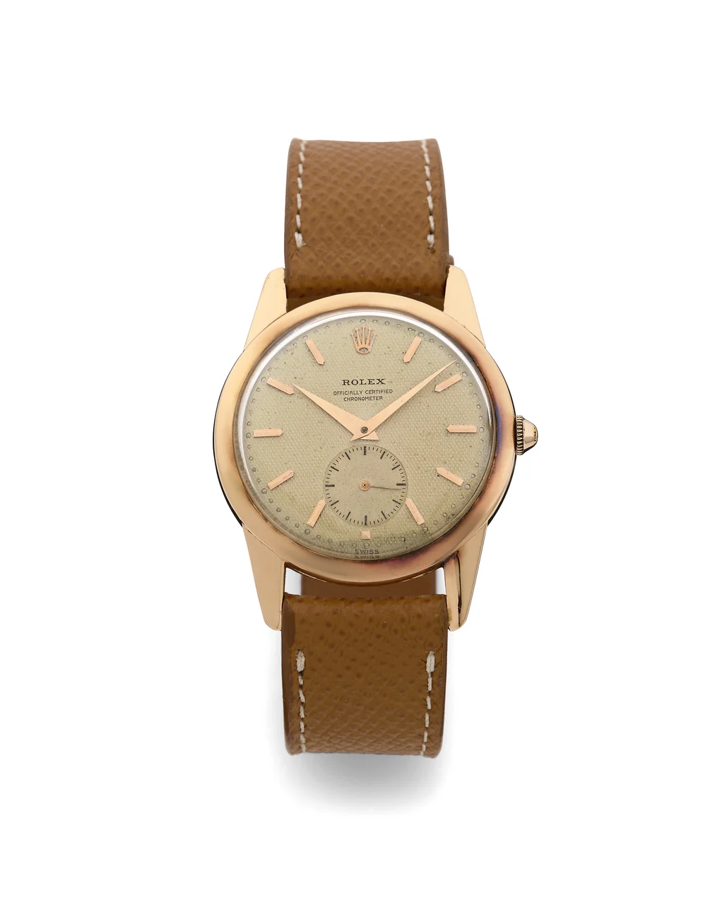 Rolex Ref. 8405, silver “honey comb” dial, “Chronomètre” calibre; 18K pink gold kol saati