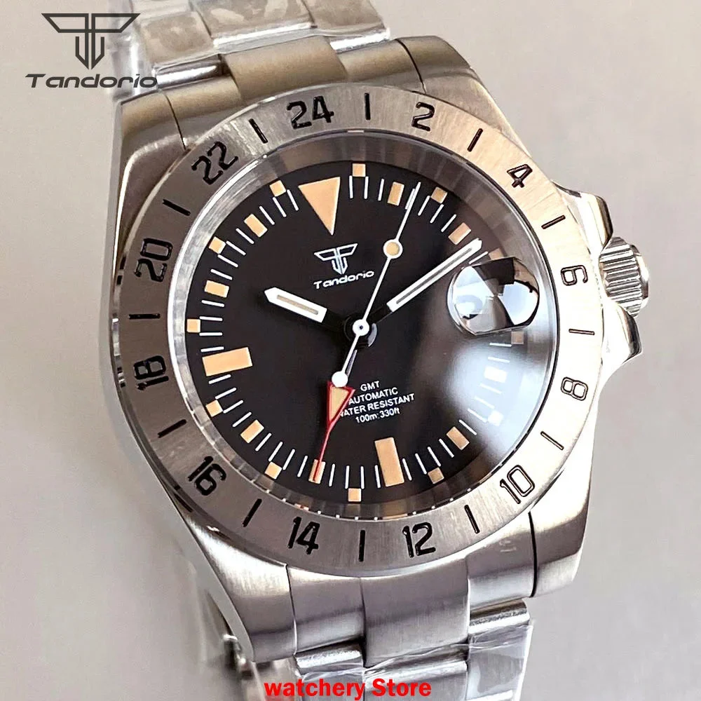 Tandorio Watches GMT Watch Fixed Bezel 40mm Tandorio TD229F 10ATM NH34A Movement Sapphire 1005008383864309-logo dial B-soild back 40 mm kol saati