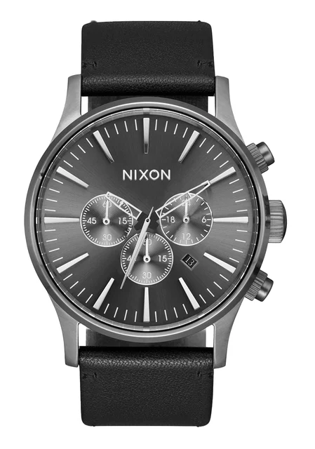 Nixon US Sentry Chrono Leather - All Gunmetal / Black A1391-680-00 kol saati
