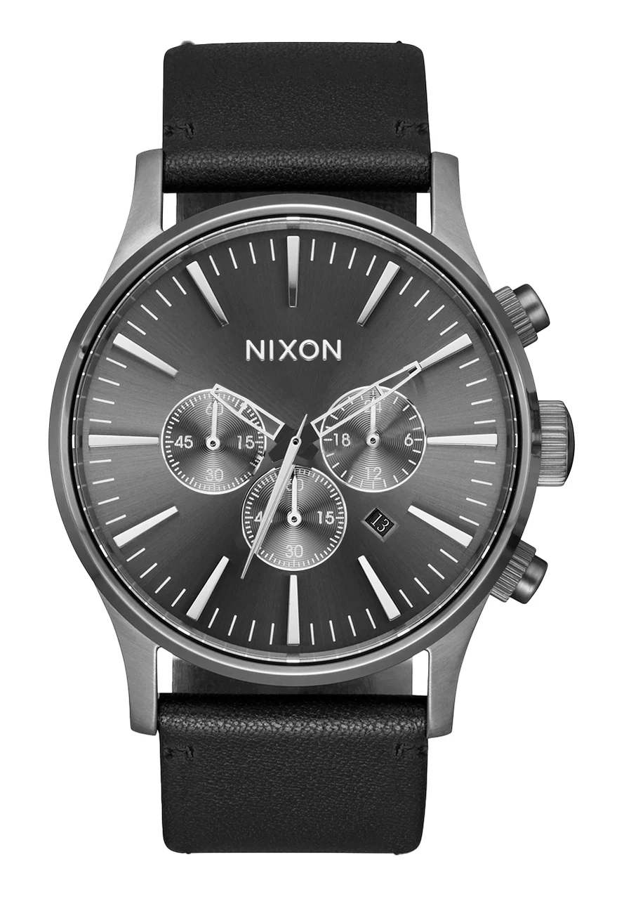 Nixon US Sentry Chrono Leather - All Gunmetal / Black A1391-680-00 42 mm kol saati