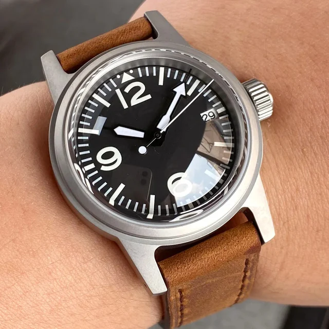 Tandorio Pilot 36mm PT5000 NH35 Brushed Case Domed Sapphire 14:350686#blue sterile;5:57000