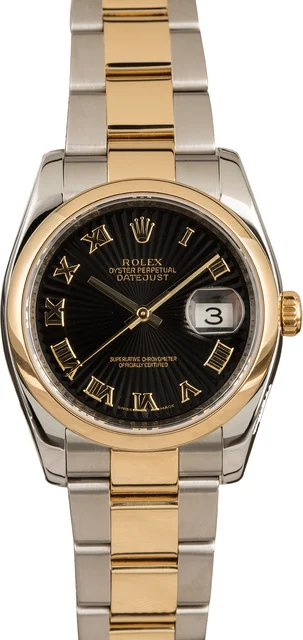 Rolex Two Tone Datejust 116203 Black Sunbeam Dial 116203BKSBRO kol saati