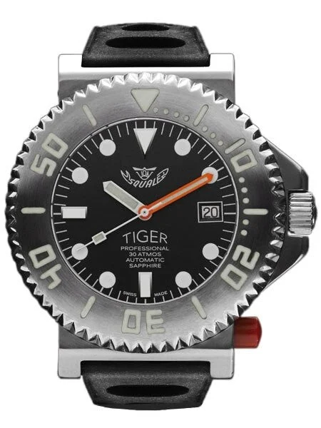 Squale Showroom Sample- Tiger, Limited Edition Swiss Automatic 300 Meter Dive watch with Locking Bezel #Tiger-Black Tiger-Black-SS kol saati