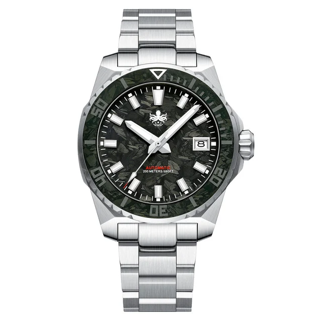 Phoibos Leviathan 40mm Dive Watch with Black Forged Carbon Fiber #PY062C kol saati