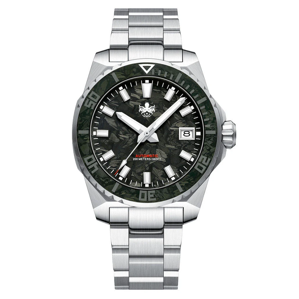 Phoibos Leviathan 40mm Dive Watch with Black Forged Carbon Fiber #PY062C 40 mm kol saati