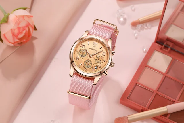 Enkatawatches Aurora III Rg Pink Canvas kol saati