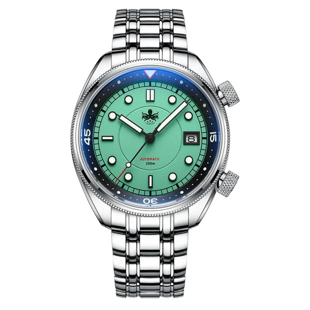 Phoibos Eagle Ray Automatic Compressor Style Dive Watch with Pastel Green Dial #PY048A kol