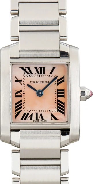 Cartier Tank Francaise Pink Mother of Pearl Dial Ref W51028Q3 kol saati