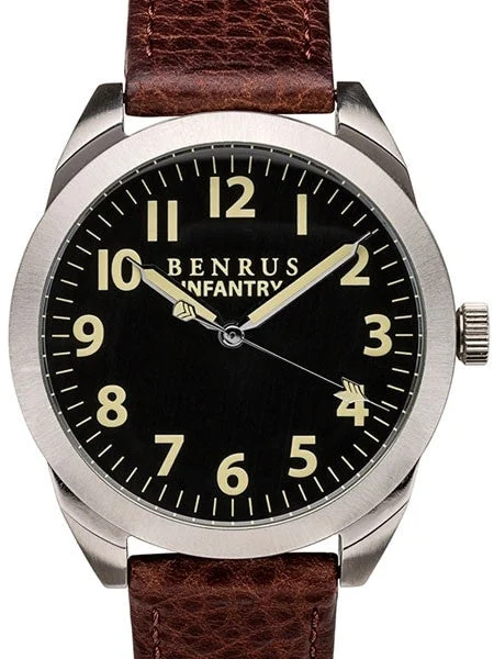 Benrus Stainless Steel, Military-Inspired Quartz Infantry Watch #BR024A 41 mm kol saati