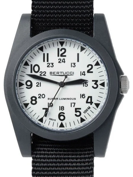 Bertucci Sportsman Vintage Field Watch with a 42mm Black Case, Luminous Dial - 13355 kol s