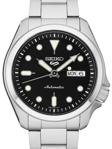 Seiko Sports 24-Jewel Automatic Watch with Black Dial and SS Bracelet #SRPE55 kol saati