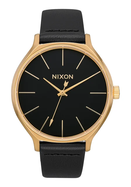 Nixon US Clique Leather - Gold / Black A1250-513-00 kol saati
