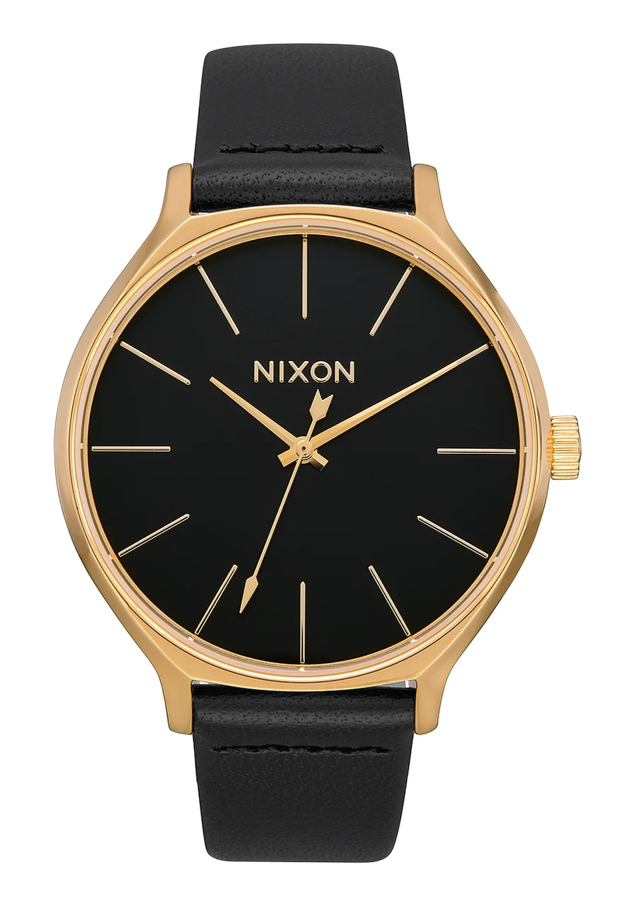 Nixon US Clique Leather - Gold / Black A1250-513-00 kol saati
