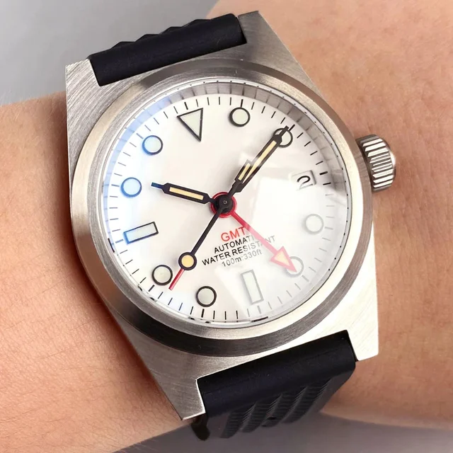 Tandorio Pilot GMT Watch Unimatic U2 38mm TD108G NH34 Automatic Sapphire 20ATM Luminous 10