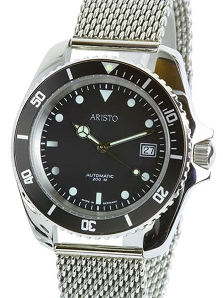 Aristo Maritime Swiss Automatic Watch with 42mm Case and Polished Mesh Bracelet #4H130 42 mm kol saati